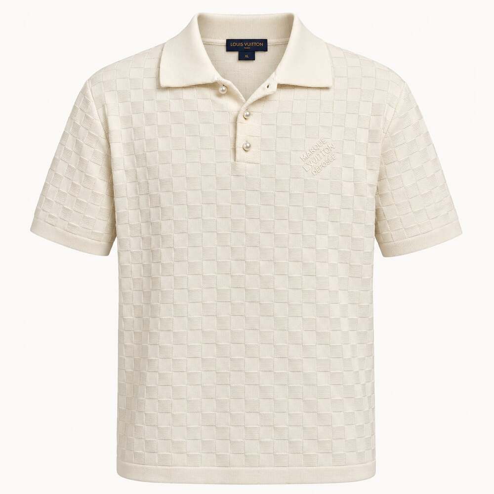 Louis Vuitton Ivory Damier Jacquard Knit Polo Shirt XL